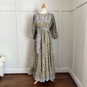 Boho Block Print Maxi Dress with Belt size L